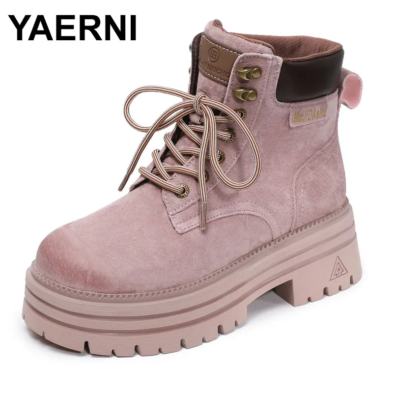 

Ботинки для рабочей одежды из натуральной кожи, женские осенние ботинки Thi Bot в стиле ретро, большие желтые ботинки на шнуровке