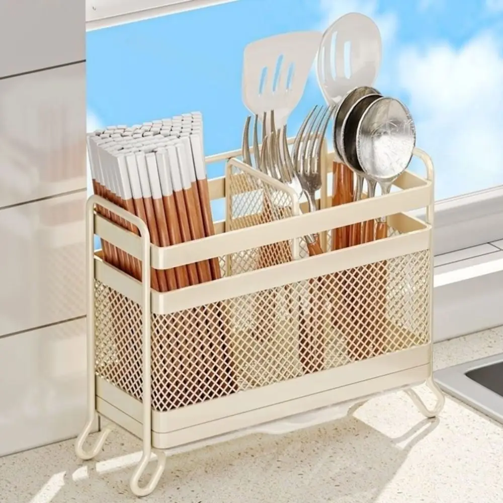 Wall Mounted Chopstick Holder Multi Compartment Rust Proof Cutlery Draining Rack Space Saving Dual Use Kitchen Organizer