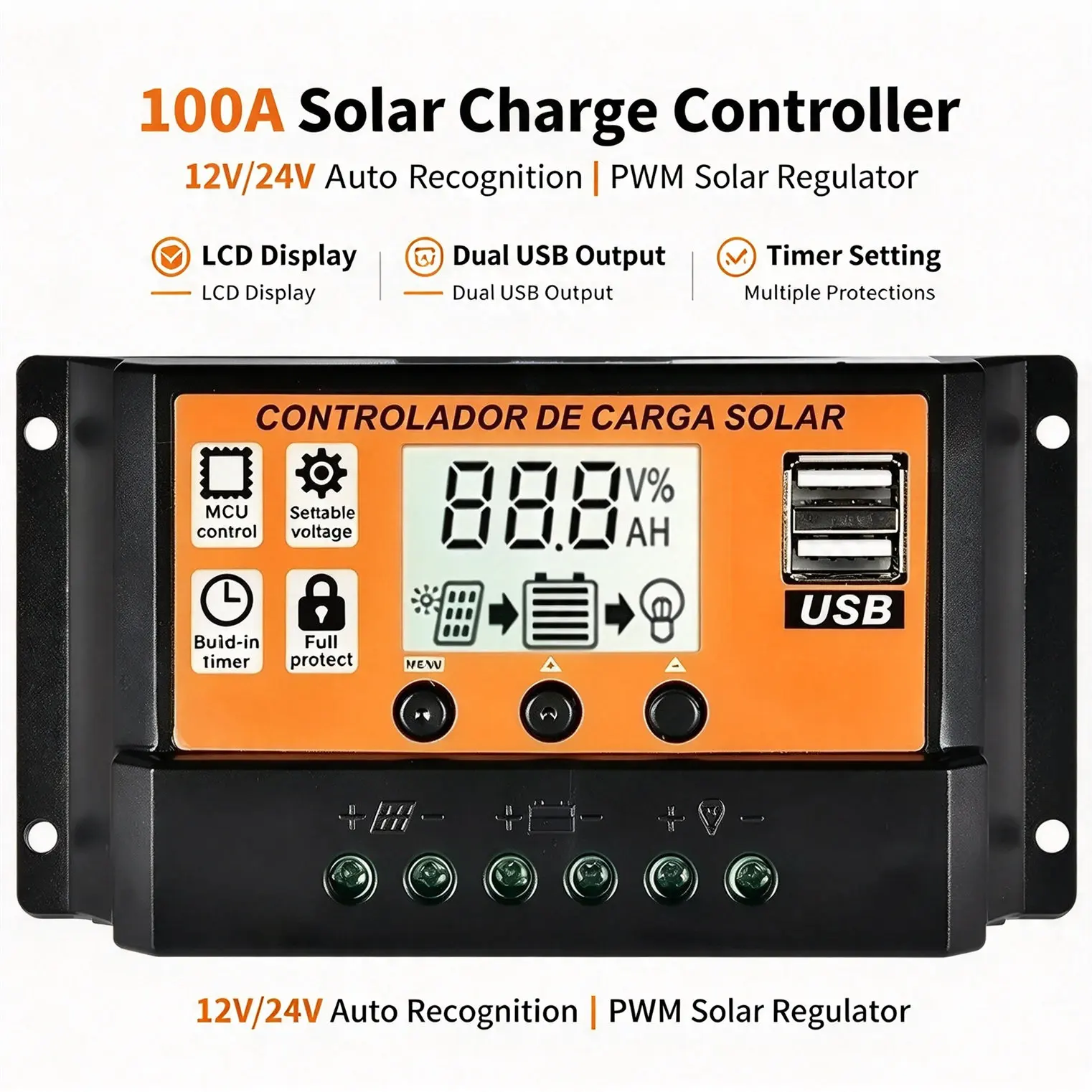 HTMCK Solar Charge Controller 12V/24V PWM 10A with Adjustable LCD Display Timer Setting for Wholesale MMPT Solar Controller