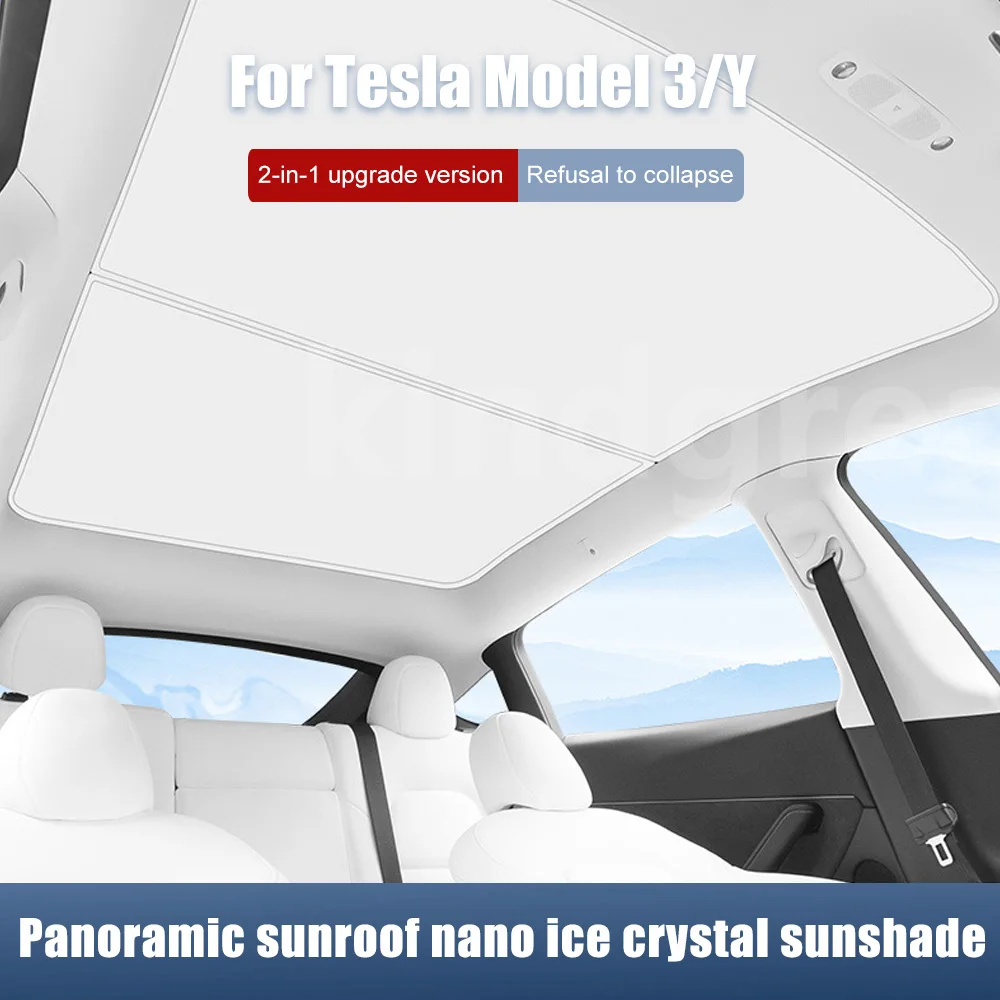 

Front Rear Sunroof Sun Shades For Tesla Model 3 Y 2021-2023 Upgrade Ice Cloth Buckle Glass Roof Skylight Sunshade