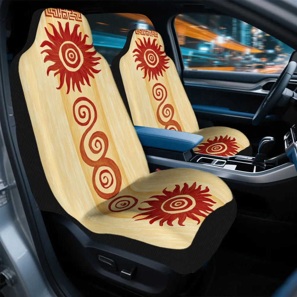 2pcs Sunburst Spiral Motif Car Seat Covers - Fit For All Cars, Trucks, Sedans & SUVs, Durable Polyester Front Seat Protectors Wi