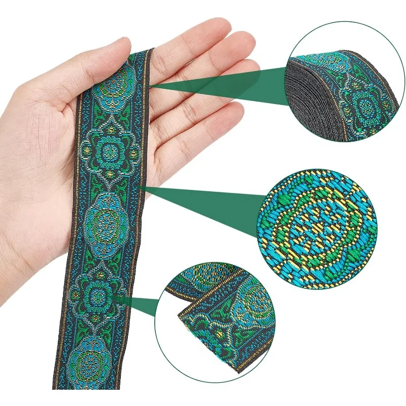 7.7 Yard 1.3 Inch Vintage Jacquard Ribbon Emobridered Woven Ribbon Fabric Trim Fringe for DIY Clothing Accessories Embellishment
