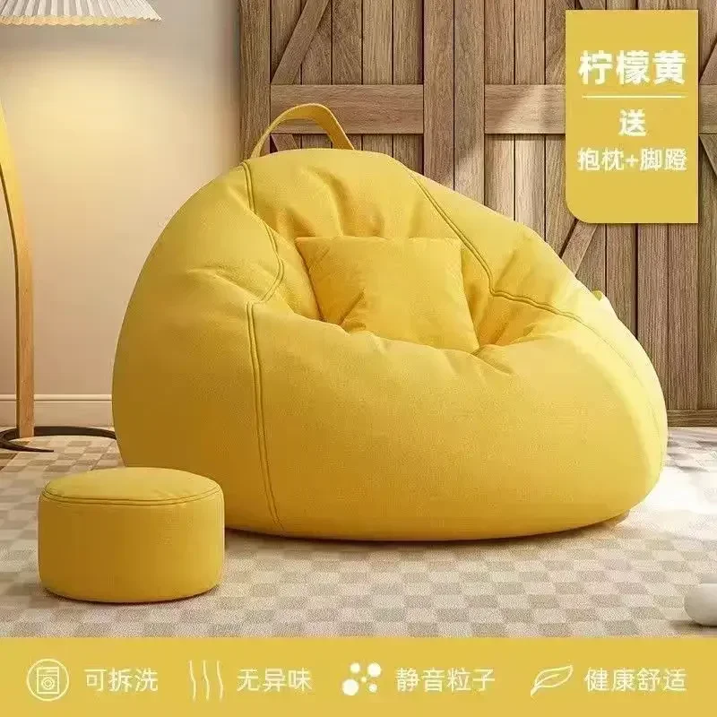 Sofas Chairs With Pedal Pillow Floor Linen Cloth Lounger Seat Bean Bag Pouf Puff Couch Leisure Tatami Living Room Household image 6