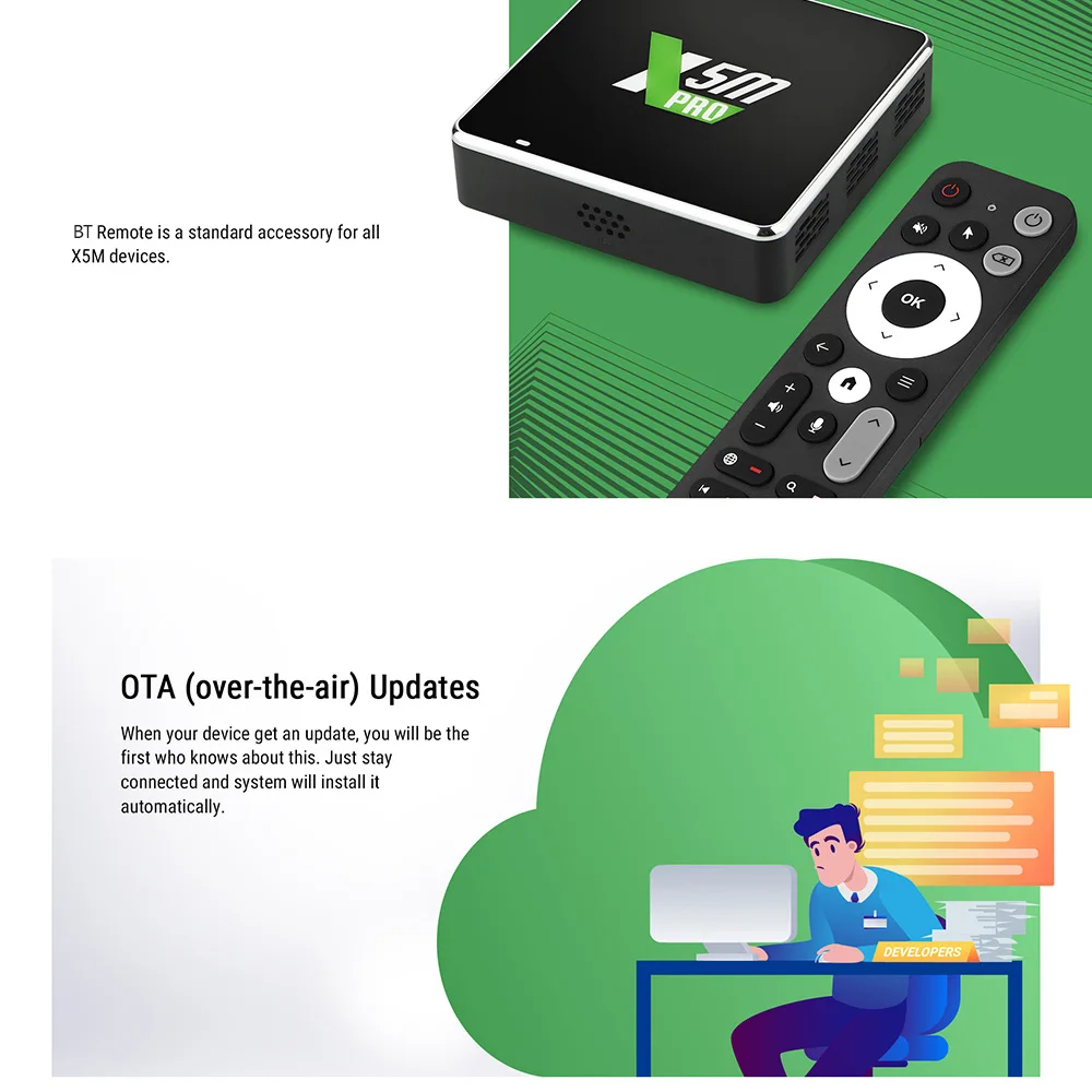 UGOOS X5M PRO TV BOX Android 14 Amlogic S905X5M LPDDR4 4GB 32GB يدعم AI-SR CEC AV1 WiFi6 BT5.4 1000M مع جهاز تحكم صوتي BT