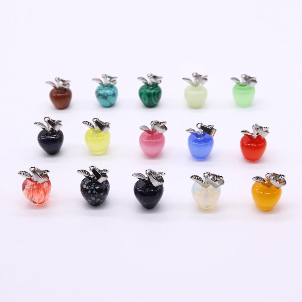 1pc New Mini Apple Pendant Natural Stone Colored Crystal Stone Agate Handmade Healing Necklace Pendant for DIY Earring Making