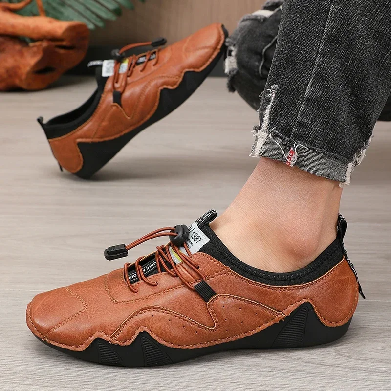 

Men's Bare Boots Soft Soles Comfortable Motorcycle Shoes Fashionable Retro Luxury Brand High-quality Business Men Low Top Shoes