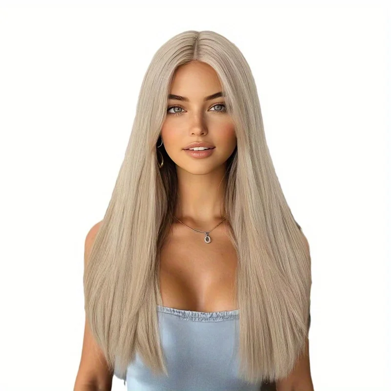 26-Inch long straight hair wig, stylish long synthetic wig, Halloween cosplay party favorite