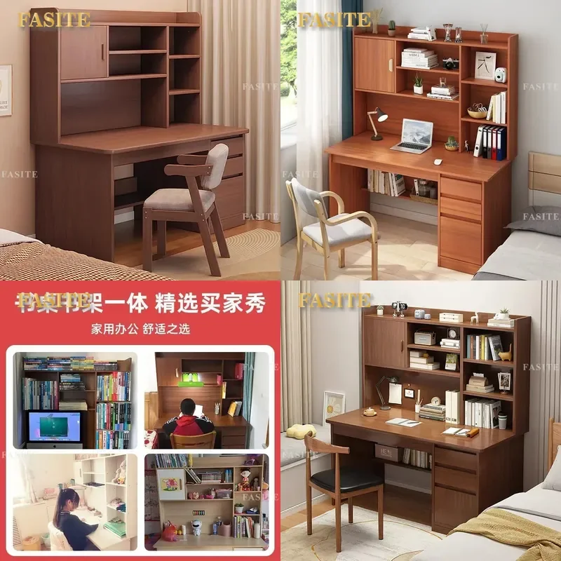 For Desk Calligraphy Table Integrated Bookcase Desktop Computer Table Household Bedroom Log Desk Office Table and Chair