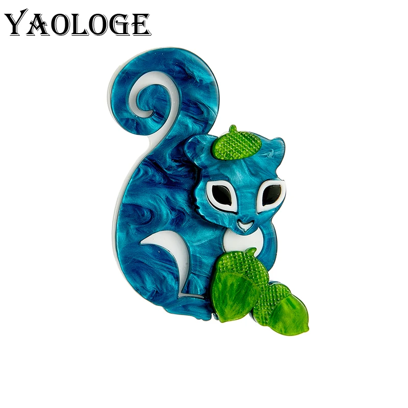 YAOLOGE 2022 New Acrylic Blue Squirrel Brooches For Women Unisex Lovely Cartoon Animal Badge Lapel Brooch Pin Jewelry Gift