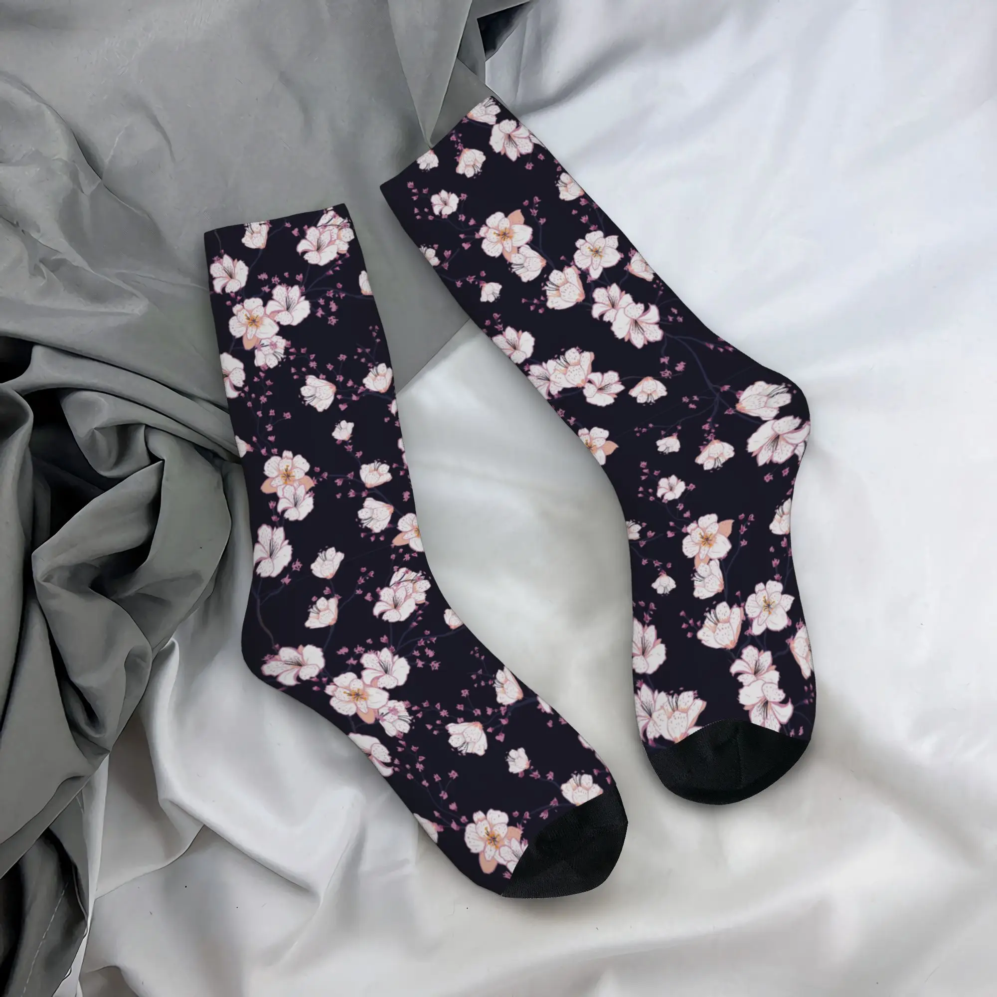 Autumn Winter Colorful Women Men Japanese Sakura Cherry Blossom Socks  Breathable Middle Tube Socks