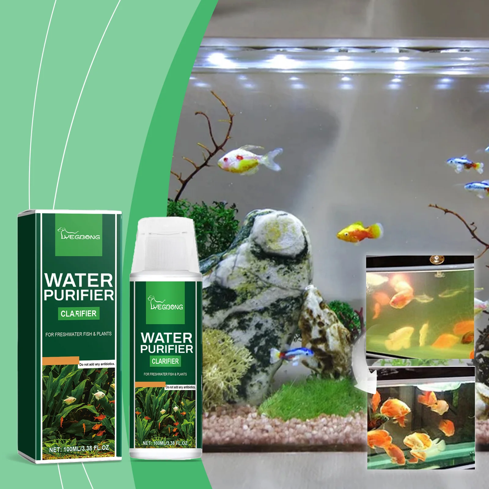 100ml Pond & Aquarium Algae Remover,Protease Reductase Formula,Prevent Algae Growth,Water Clarifier Safe for Fish,Quick Clean