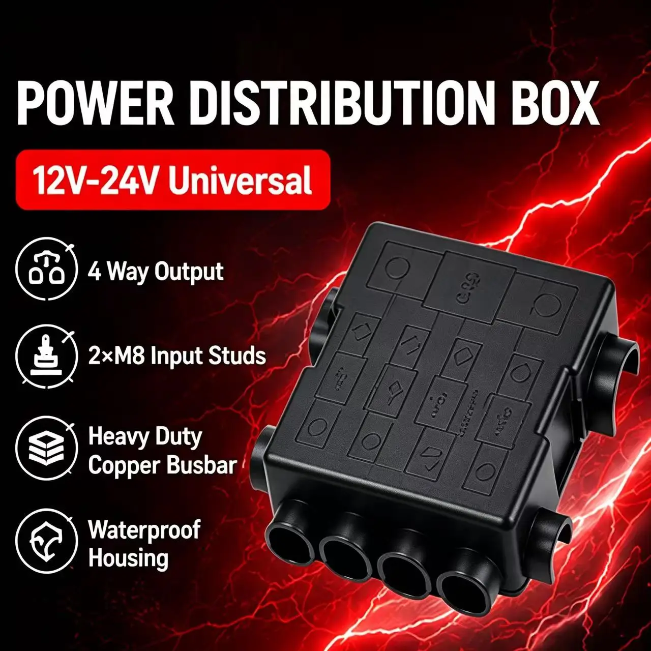 32V 1 in 4 out Car Fuse Box Modified Battery Power Protection Electrical 4-way 200A High Power Insurance Bolt Type Fuse Box Seat