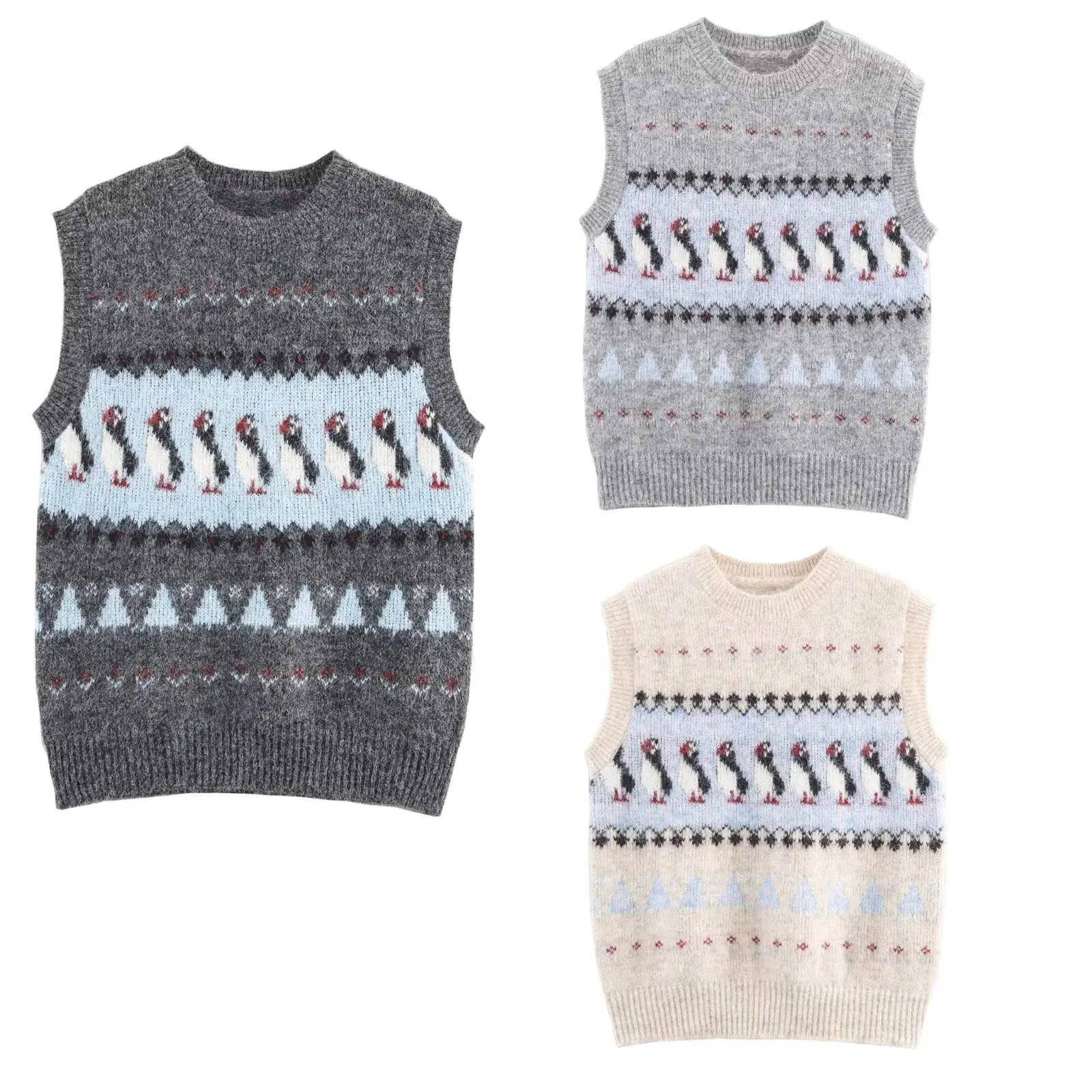 

Woman's Round Neck Jacquard Contrast Color Sleeveless Outer Layered Cropped Vest Casual Versatile Early Autumn New Female Top