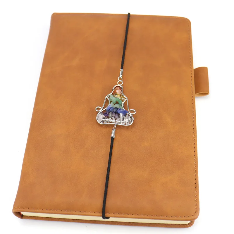 Healthy Reiki Natural Mineral Crystal Yogi Tree Of Life Bookmark Colorful Gravel Braid Stretch Rope Bookmark Women Men Gift