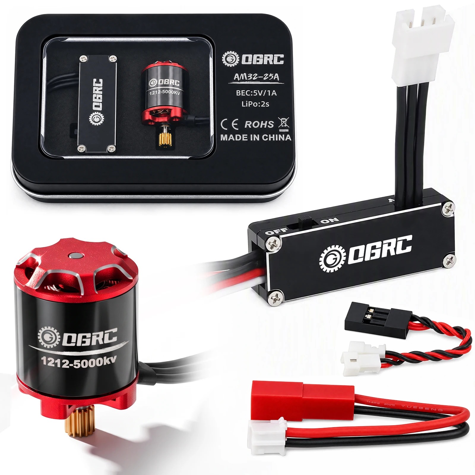 OGRC 1/30 RC Car Brushless Motor 5000KV 25A ESC Set For Axial SCX30 K10 Bronco Crawler Upgrade Kit Aluminum Motor BEC 5V LiPo 2