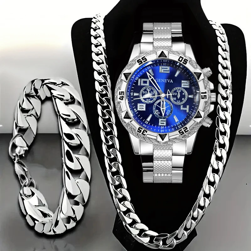 3Pcs New Men's Large Dial Quartz Watch,The Perfect Choice For Men's Fashion Watches For Christmas,Halloween, And Birthday Gifts.