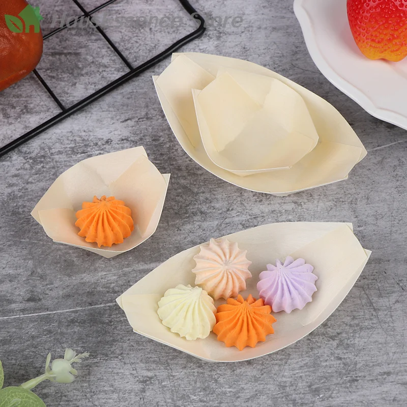 ※User-Friendly 50Pcs Wood Water Boats Plates Sushi Salad Dessert Bowl Serving Disposable Trays Boat Home, Office &
