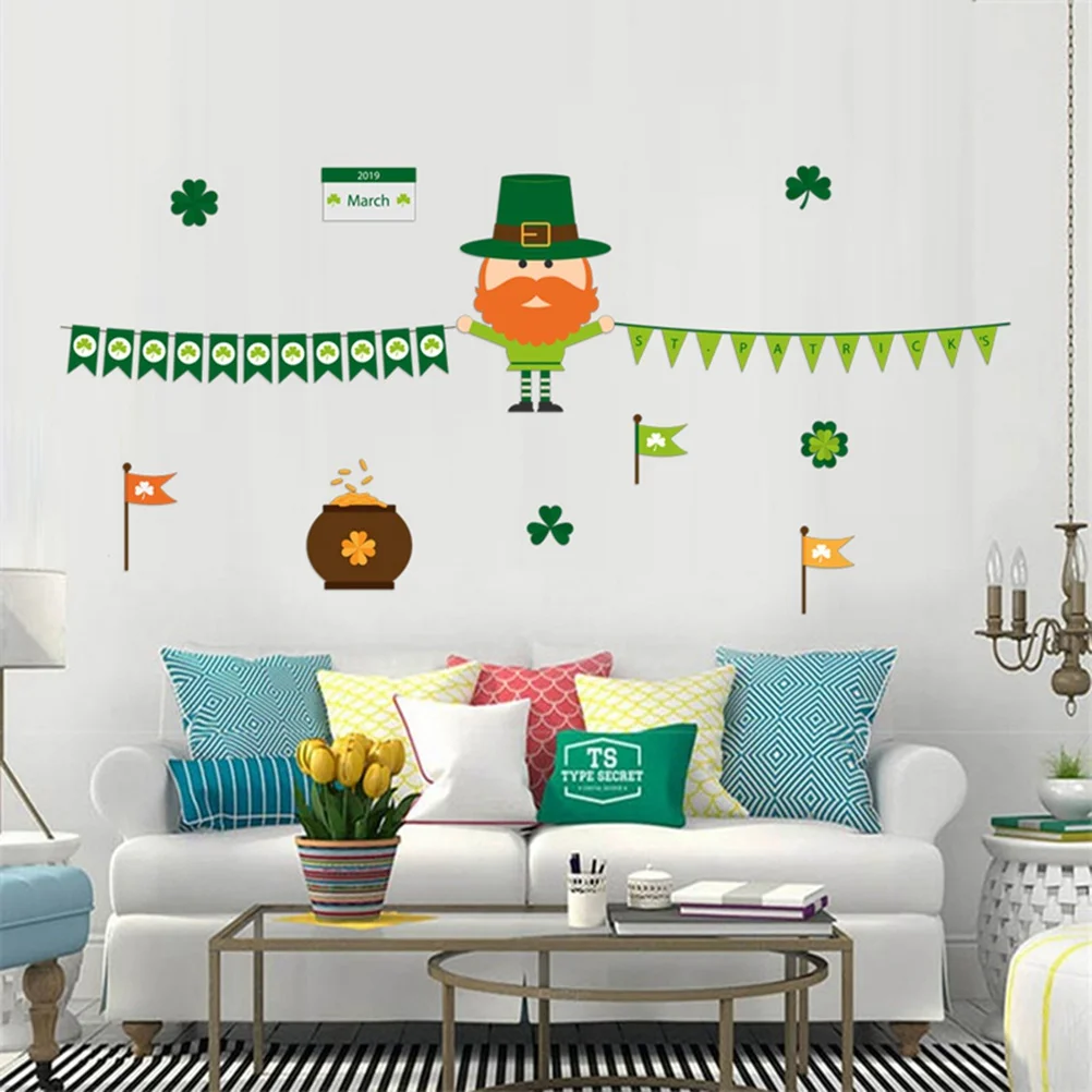 

1pc Day Party Clover Decoration Pvc Clover Stickers Party Clings Decoration Home Wall Poster 43X42Cm Wcs1060