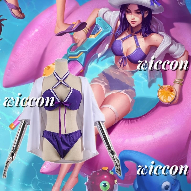 

[JuneOnline] Law of Legends Pool Party Кейтлин Косплей Костюм Летний аниме-игровой купальник Опора Рождественская игра Ролевая игра
