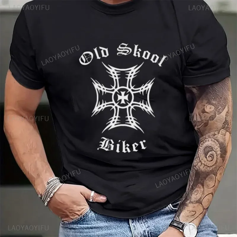 Fashion Modal T-Shirt Old School Biker Iron Cross Skull Kreuz Dk109 Ride To Live Motorcycle Tee Shirt New Schwarzes T Shirt Tops