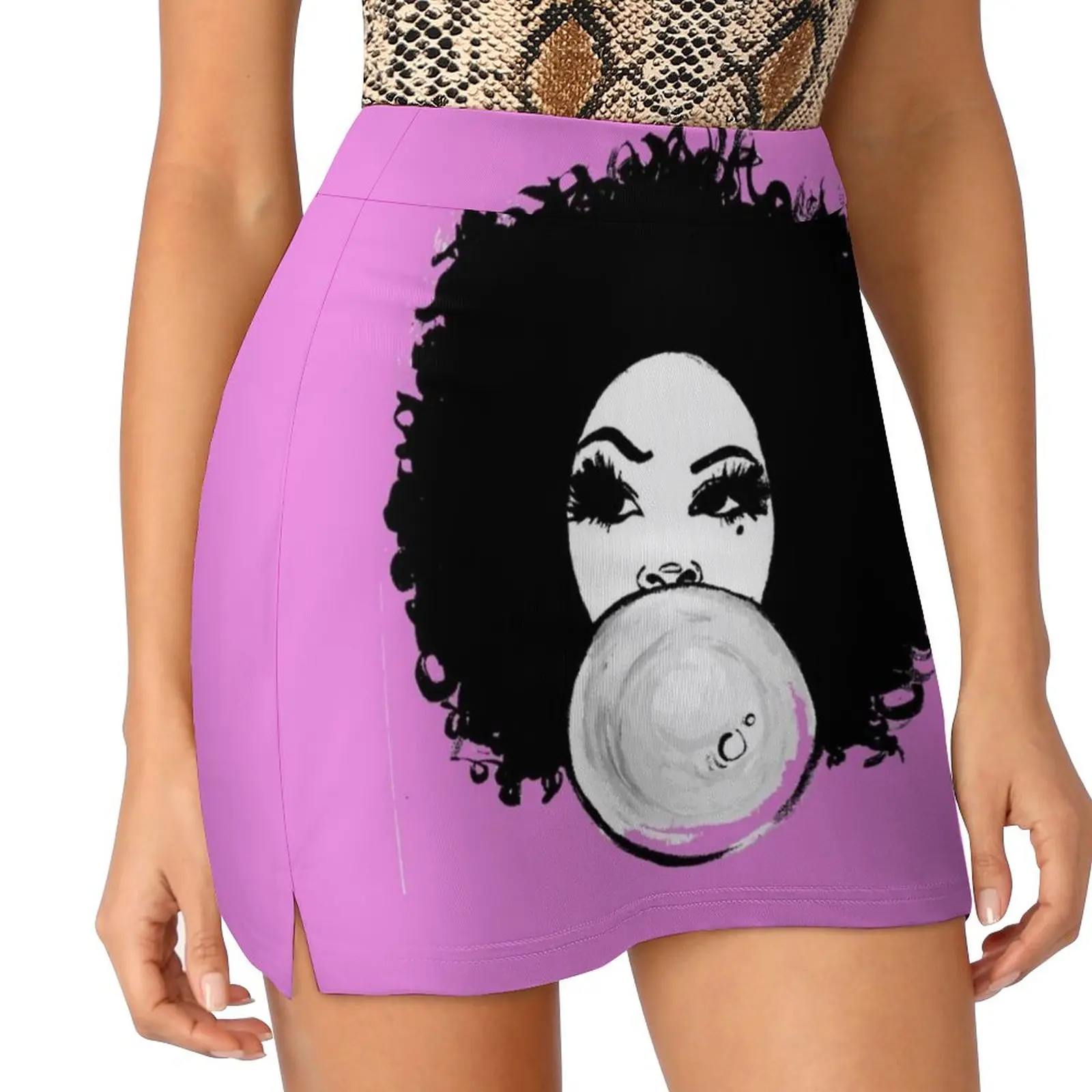 Curly Afro Pretty Girl Black Hair Bubble Gum Poppin T-Shirt Skirts Woman Fashion 2022 Pant Skirt Mini Skirts Office Short Skirt