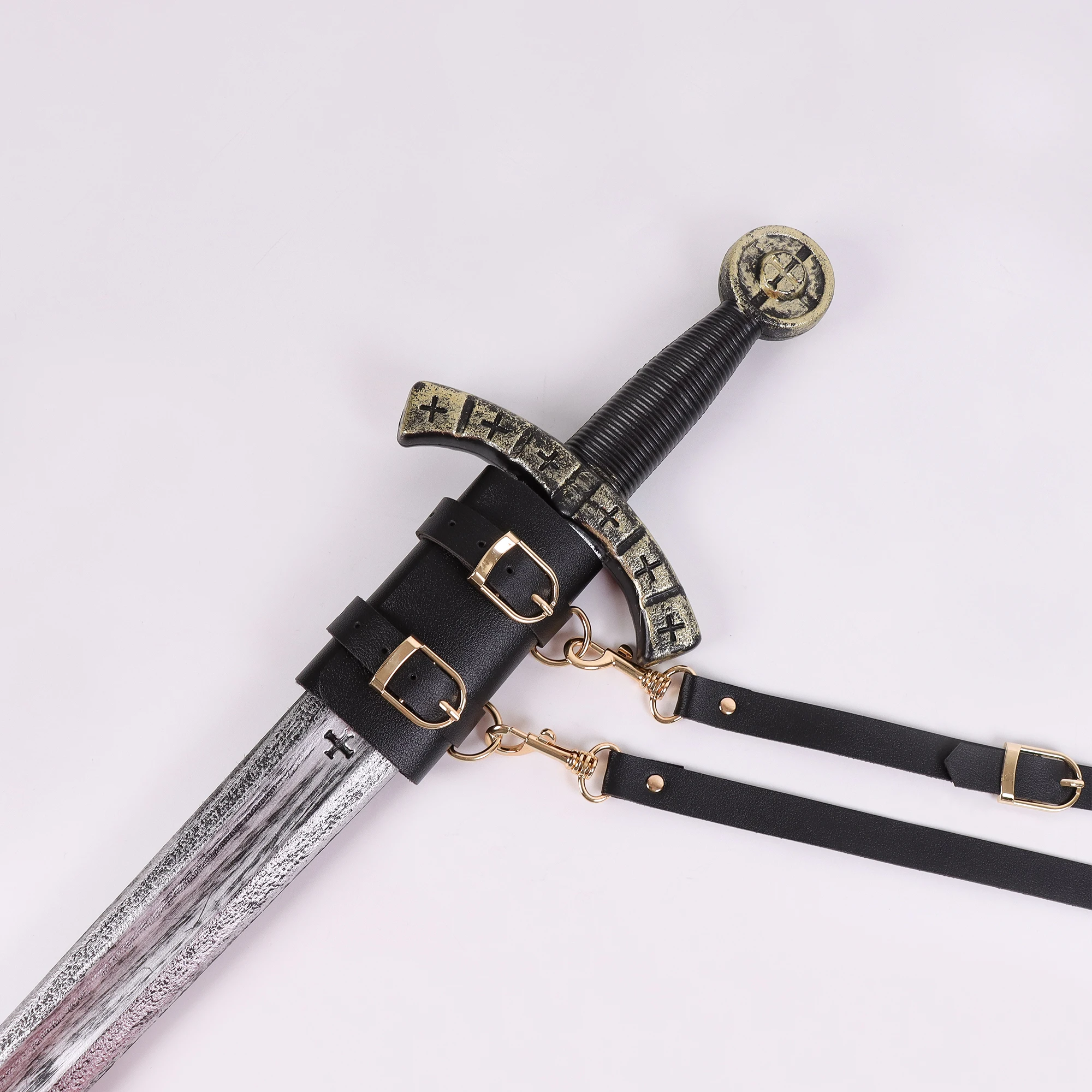 Mittelalterliche Schwert Schulter Doppelrückseite Scheide Scheide Froschhalter PU Leder Rapier Schnalle Riemen Holster Wikinger Ritter Cosplay