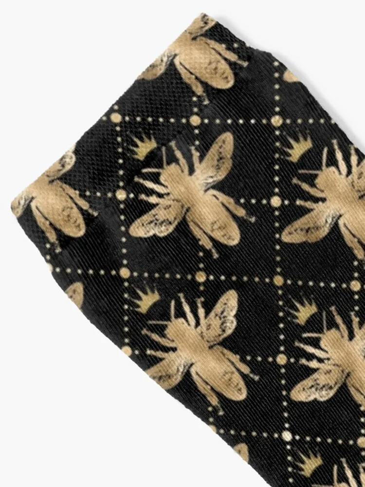 Gold Royal Bees In A Blackand Gold Diamond Pattern Socks kids cycling Male Socks Women's