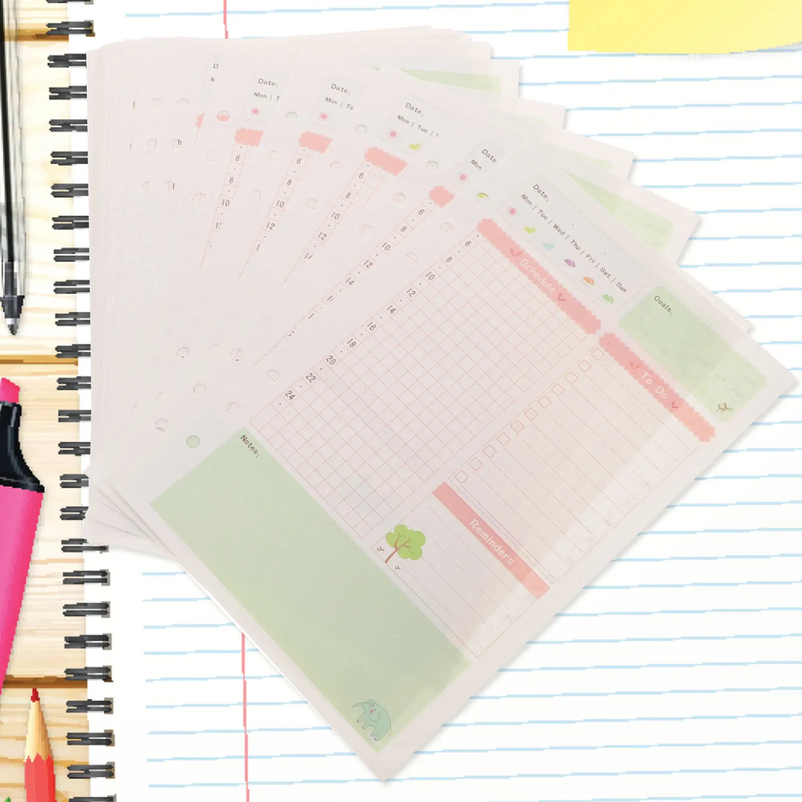 1Pcs Colorful A5 Size 6 Ring Binder Refills 90 Sheets Total 45 Per Pack Round Hole Design for Spiral Notebook Planner Paper