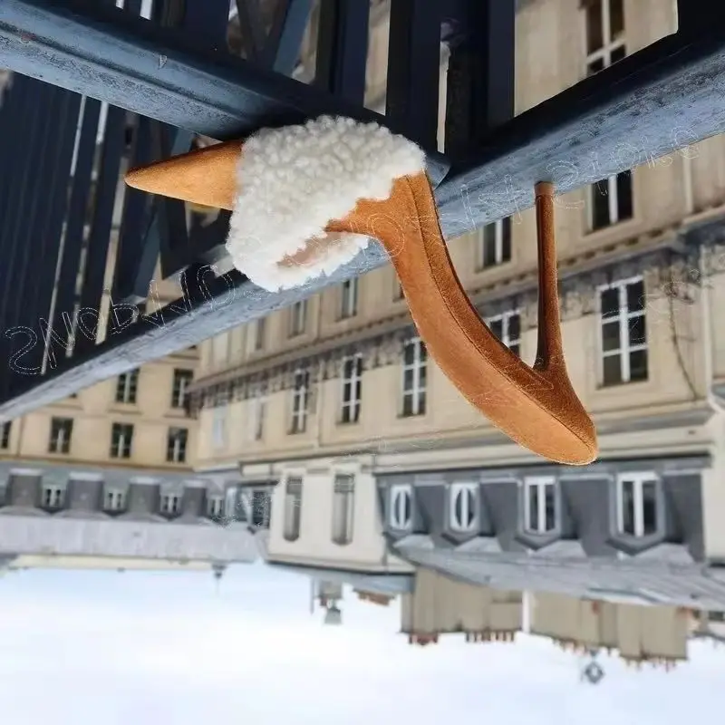 

Blue Lamb Wool Design Open Toe Slippers Slip On Women Shoes Thin High Heels Fashion Party Feast Dating 2026 Zapatos Para Mujere