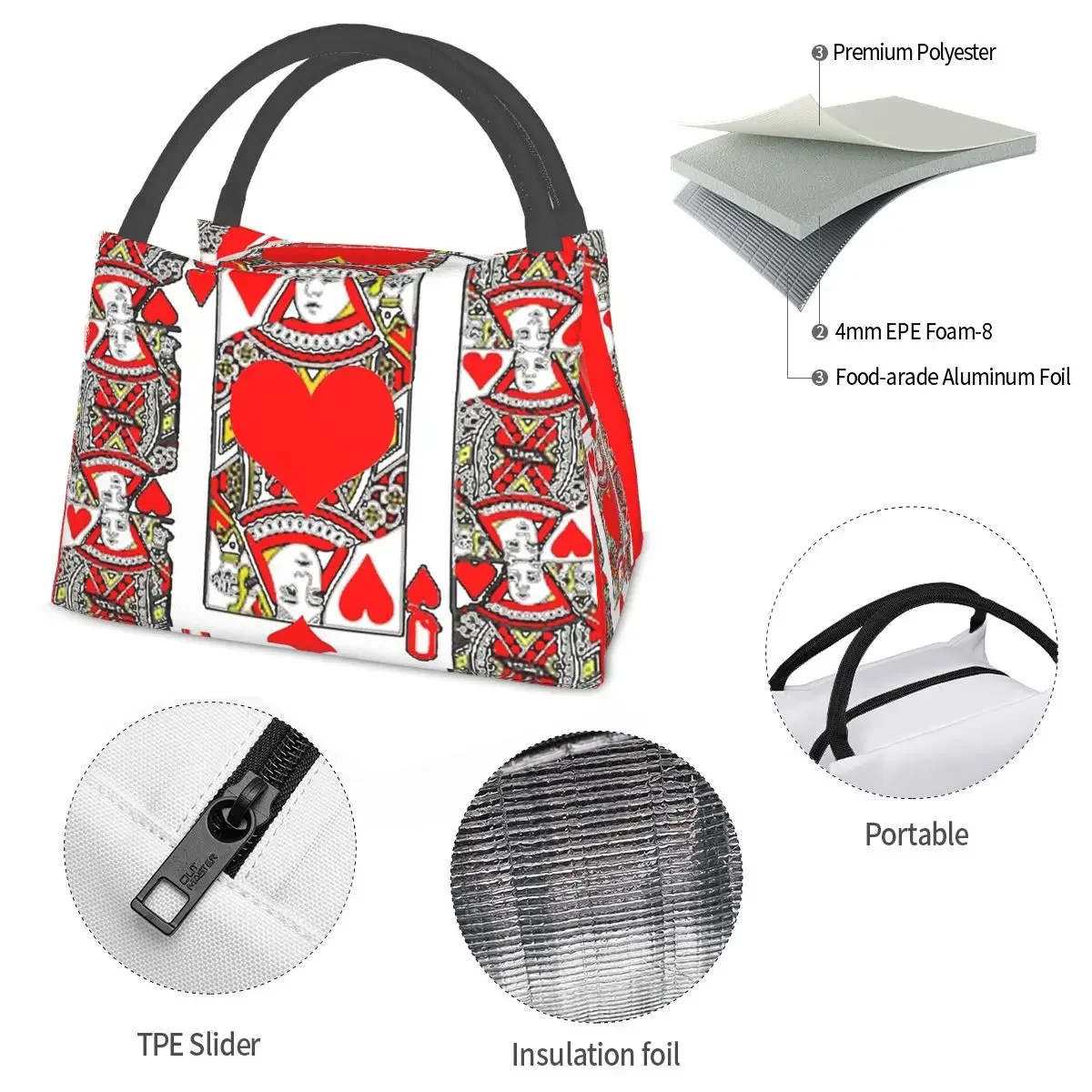 ملكة القلوب أكياس الغداء معزول بينتو صندوق قابلة لإعادة الاستخدام حقيبة الغداء نزهة أكياس برودة حقيبة حرارية للمرأة الأطفال مكتب