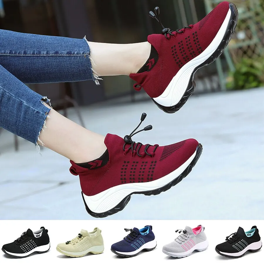 Sapatos de caminhada respirável para mulheres, Mocassins de caminhada, Fitness Sneaker, Conforto Esportivo, Aumento de Altura Casual, Elastic Lady Trainers, Moda