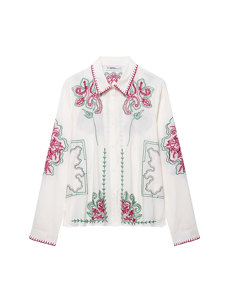 

SIYANG Women Fashion Embroidery Printed Single Breasted Blouse Vintage Lapel Neck Long Sleeves Female Chic Lady Shirts