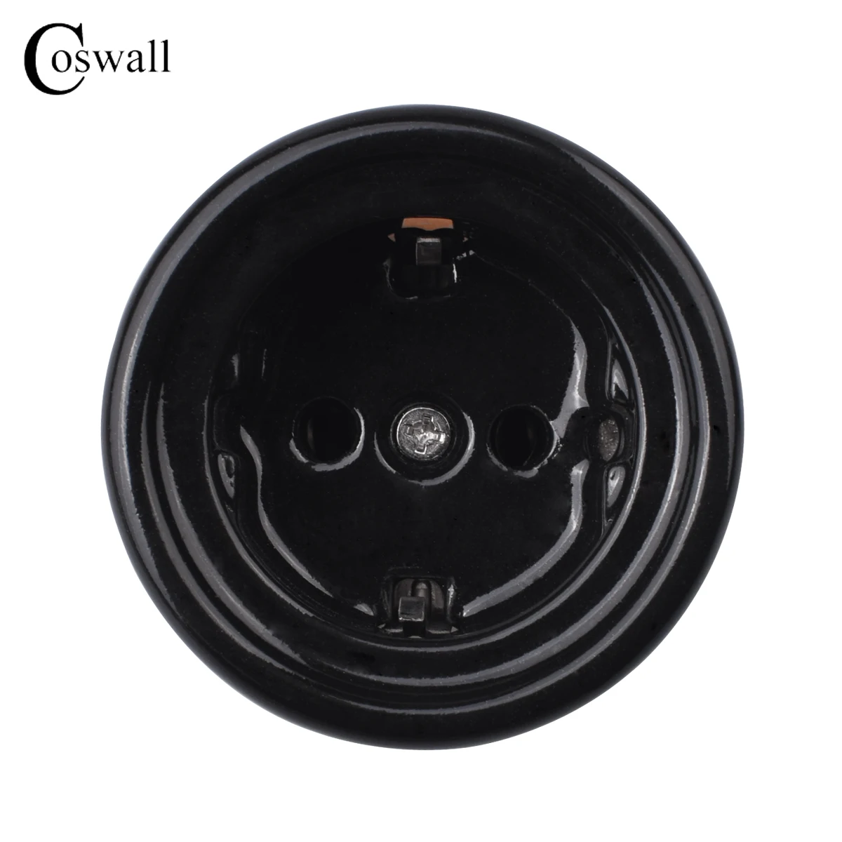 Coswall Ceramic Material, Retro Rotary 1 Gang 2 Way Light Switch + EU Standard Wall Socket Grounding, External Installation