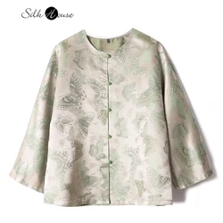 New Chinese Butterfly Print Versatile Temperament Casual Commuting 100% Natural Mulberry Silk Song Brocade Women's Jacket