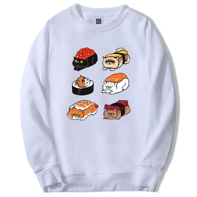 

Sushi Cats Print Hoodies Sweatshirts For Men Women 2024 Kawaii Cute Clothes Long Sleeve Oversize Crewneck Moletom Pullover