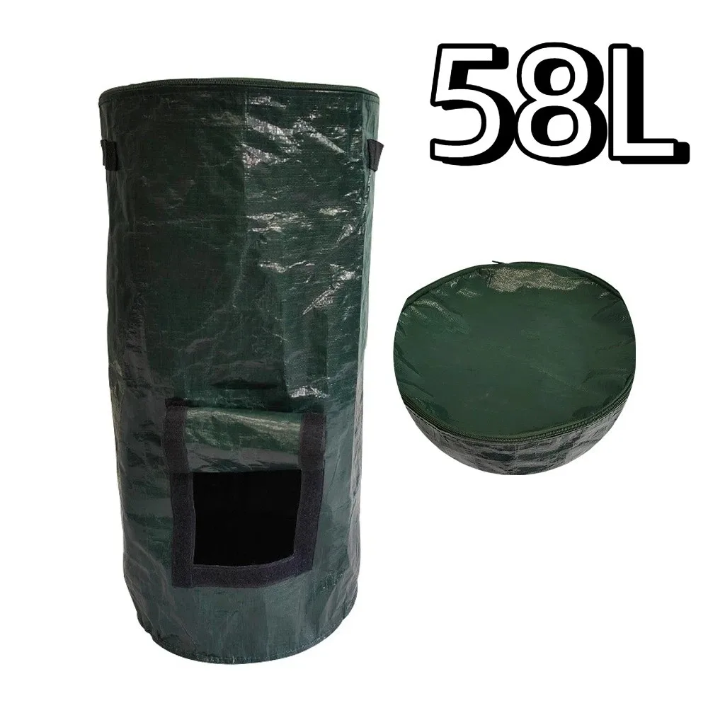 

Wear Resist Compost Bin Bag Zippered Lid Sealed Leaf Lawn Bags Collapsible with Handles Gardening Container Leaf Waste