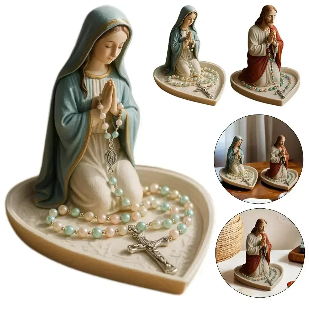 9X*Virgin Mary Rosary Holder Statue Resin Elegant Our Lady Prayer Rosary Box Our Lady of Grace Statue Ornaments Home Decor