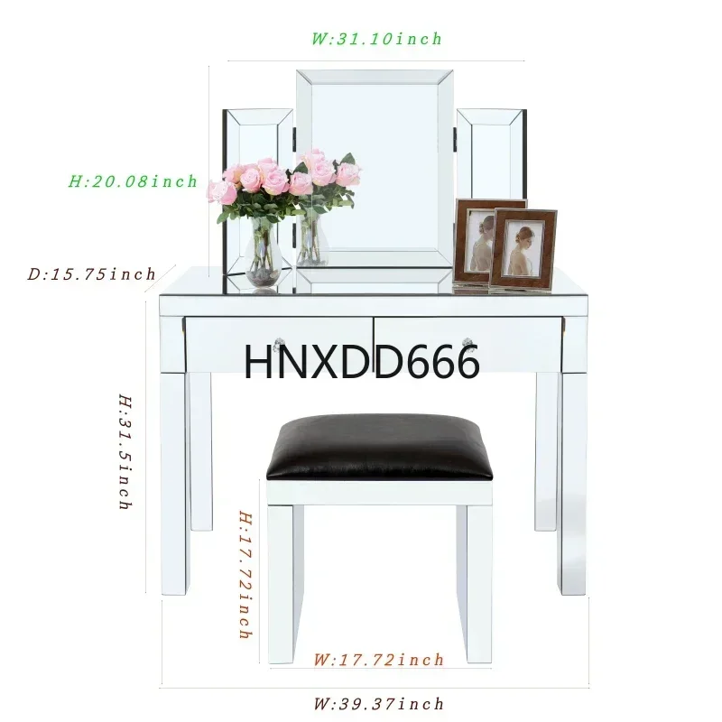 Dressing Makeup Table / Stool Mirrored Makeup Station Vanity Set with Mirror
