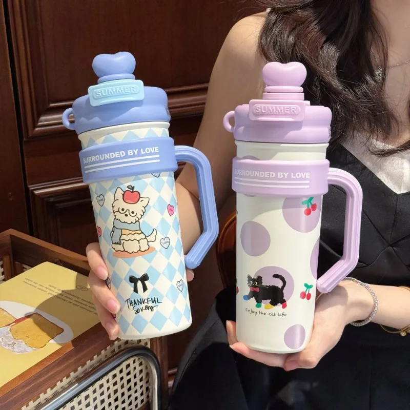 Новая чашка Bingba большой емкости, ценная чашка для холодной воды из нержавеющей стали, двойной напиток, чай с ручкой, чашка-термос для кемпинга для девочек