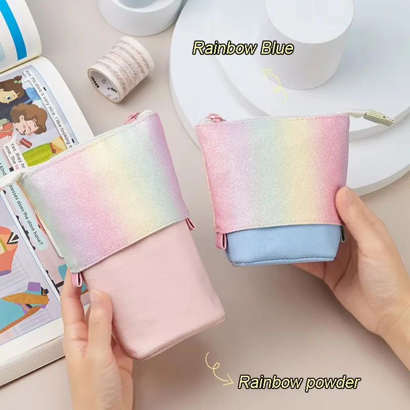 

INS Style Rainbow Colored Large Capacity Telescopic Pencil Case for Girls Boys Cute Cartoon Net Red Pen Bag Pencil Holder Case