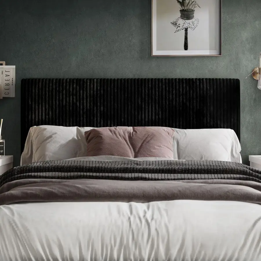 

Corduroy Velvet Upholstered Adjustable Headboard, Black