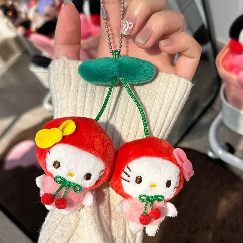 اليابانية 3D الكرز مرحبا كيتي حقيبة مدرسية قلادة Kawaii Harajuku لطيف مرحبا كيتي المفاتيح قلادة اكسسوارات هدية عيد ميلاد