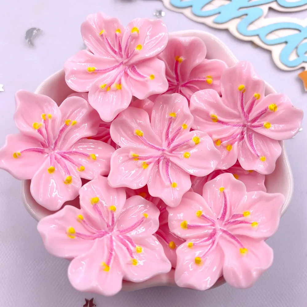 10PCS Harz 3D Bunte Gemalt Kawaii Rosa Pfirsich Blüte Flatback Stein Figuren Sammelalbum DIY Bogen Dekor Zubehör Handwerk