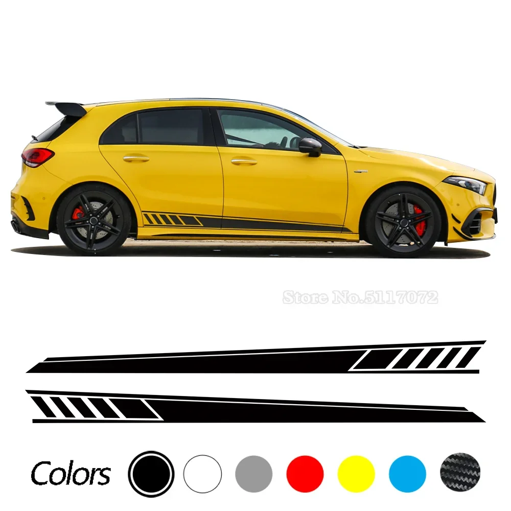 

2 Pcs Car Door Side Stripes Skirt Sticker For Mercedes Benz W177 A Class AMG A35 4Matic A45 S 2018-Present A220 A250 Accessories