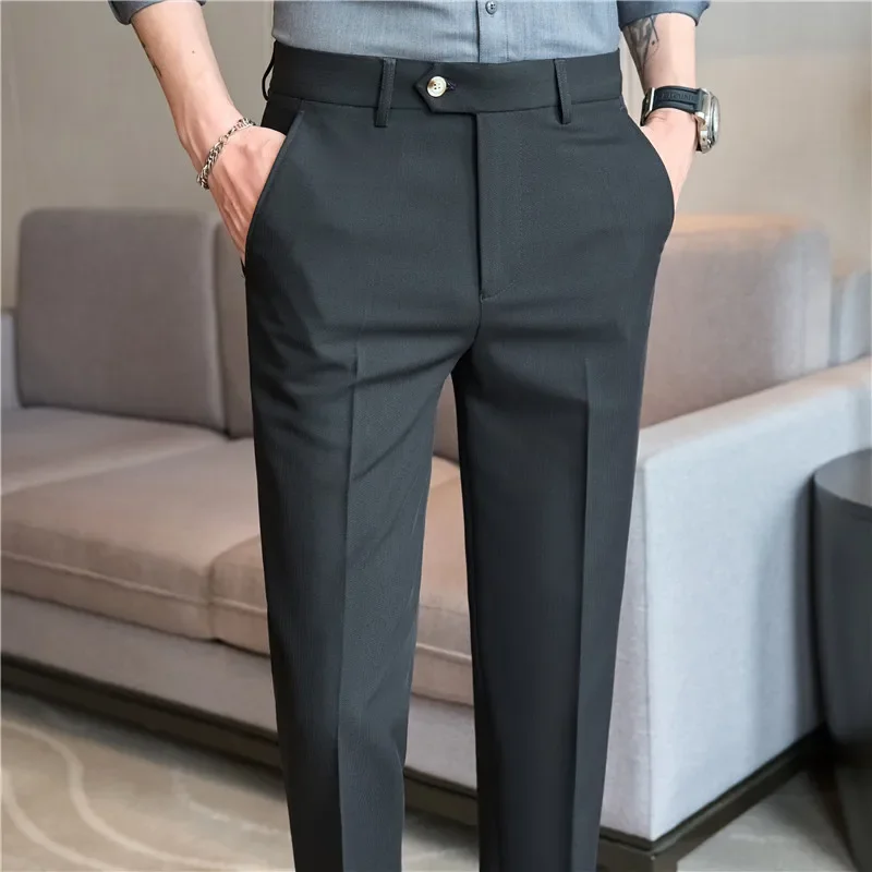 Men Pinstripe Suit Pants Hombre Pantalones 2024 Autumn Stretch Slim Formal Trousers for Men Casual Dress Pants Men Clothing