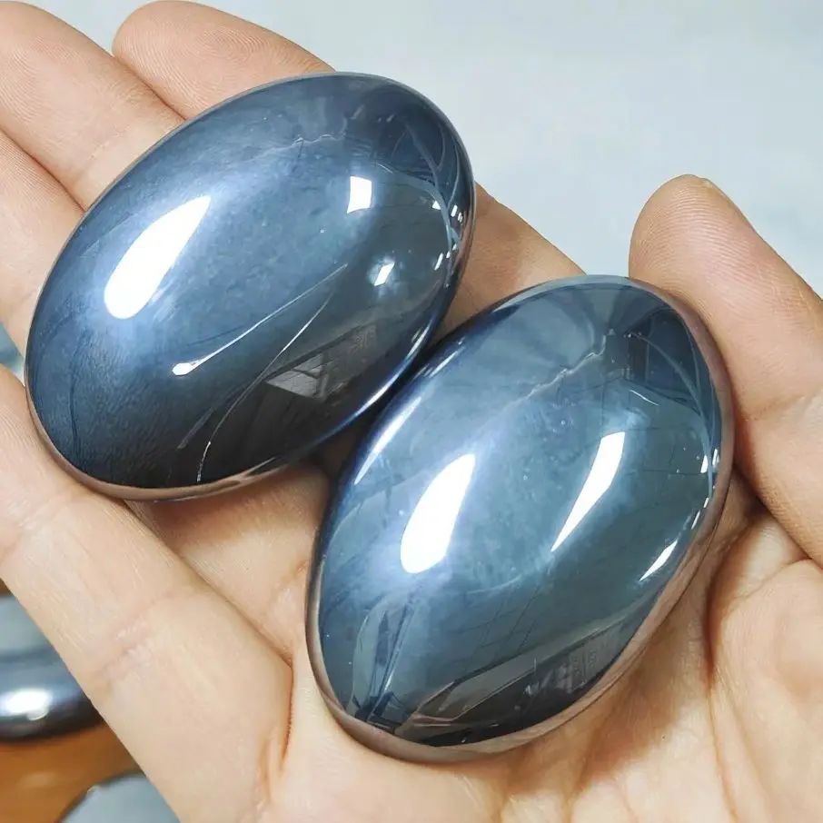 Natural Terahertz Palm Stone,Pocket Palm Stones, Crystal Energy Stone Ideal for Home Decoration Collectibles, Christmas's Gifts