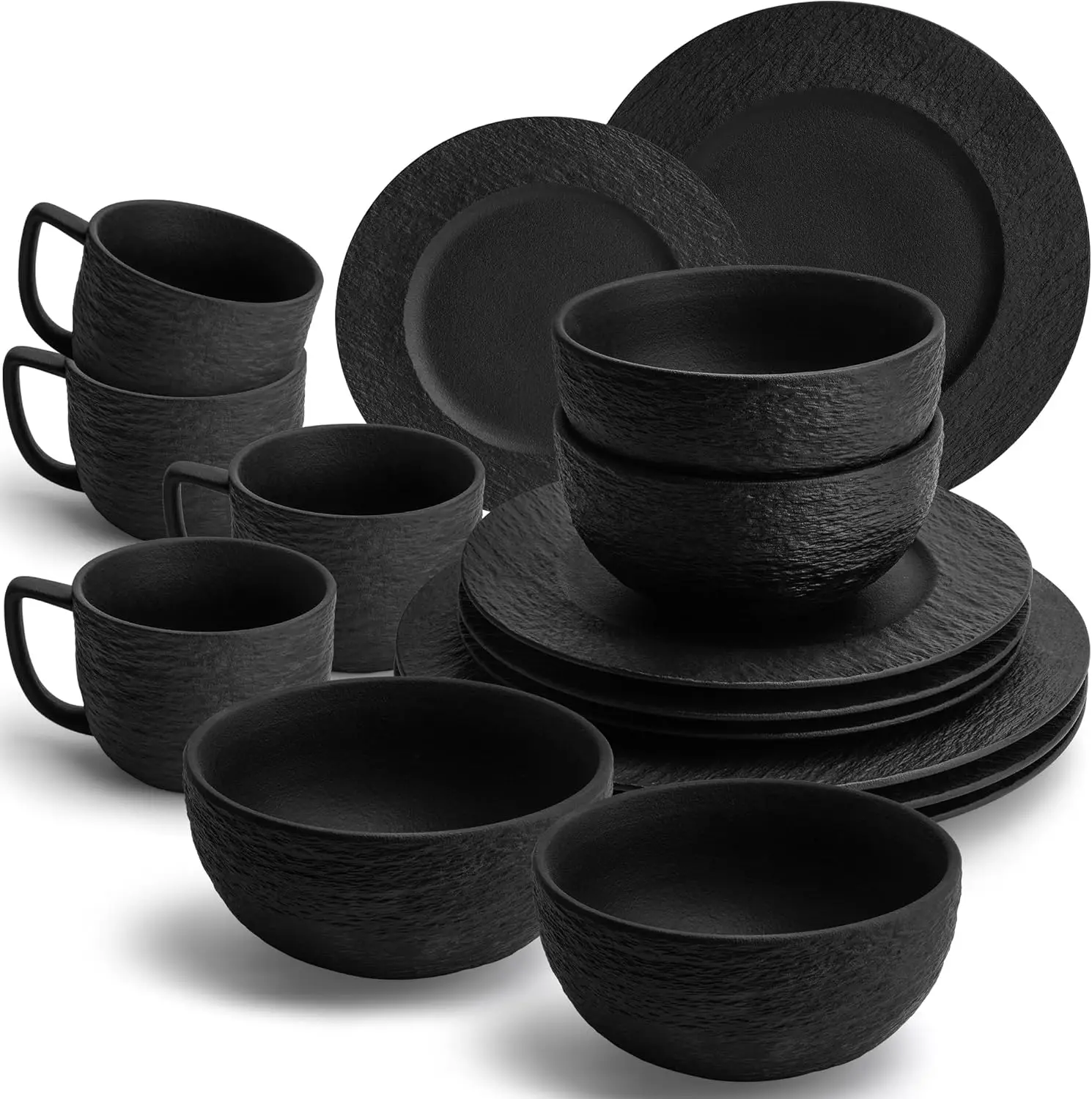 

16-pc Dinnerware Set Black/Modern Ceramic Tableware/Dinnerware/Set for 4 Persons - Oasis Collection