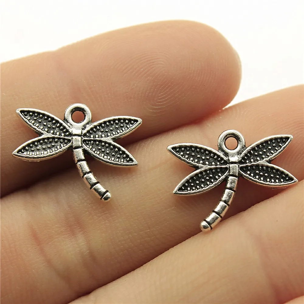 WYSIWYG 20pcs 18x14mm Charms Dragonfly Tibetan Bronze Color Antique Silver Color Jewelry Making DIY Handmade Craft Pendant