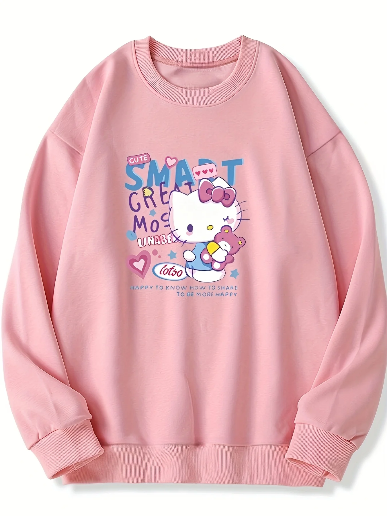 Sanrio Hello Kitty Women's Long-Sleeve Crew Neck Sweatshirt - Cute cartoon print, comfortable and stylish autumn/winter design.