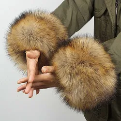 New Winter Wrist Slap On Cuffs Arm Warmer Plush Warm Women Faux Fox Fur Elastic Wrist Cover Sleeve Coat Decor Solid Luxurious